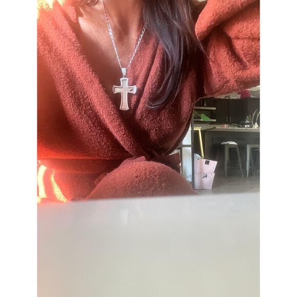 Tattoo of You Mirror+Diamond Cross Pendant Men's Necklace - Picture 4 of 9